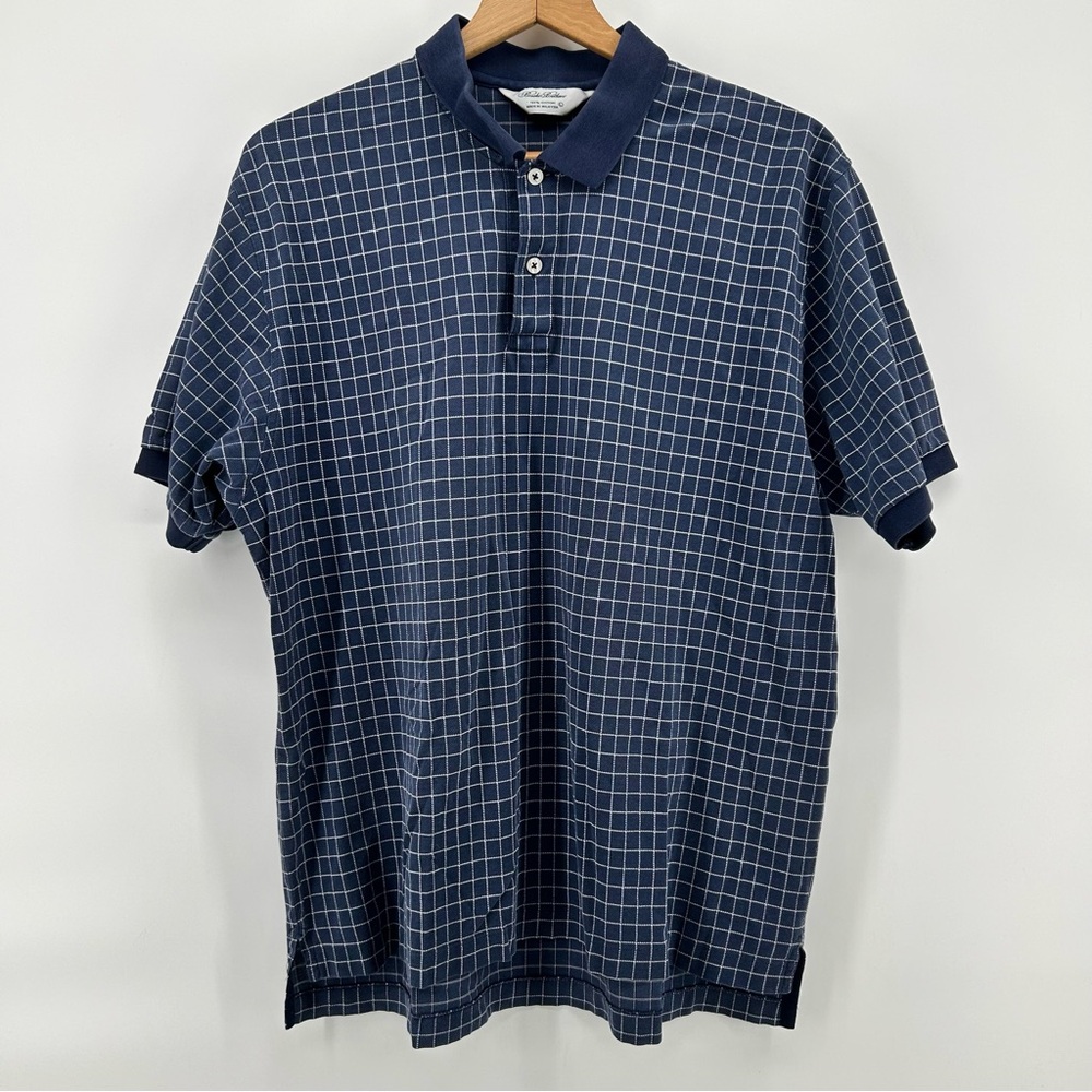 Brooks Brothers Polo Mens L Blue Windowpane Cotton Preppy Golf Shirt
